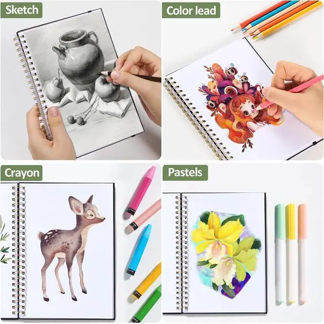 Alt view image 7 of 7 - Forvencer 2 Pack Blank Spiral Notebook, 8"x 5.6"Hardcover Sketch Book