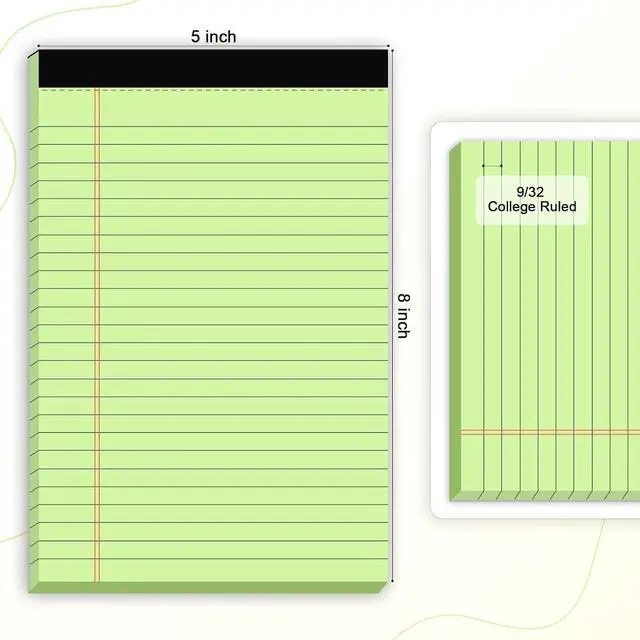 Alt view image 2 of 7 - AILZFEI 6pcs Small Note Pad 5x8 College Ruled Green Legal Pads Paper Notepads 6 Pack Study Back Writing Pads 5 x 8 Legal Pads Perforated Narrow Ruled Pads of Paper Green