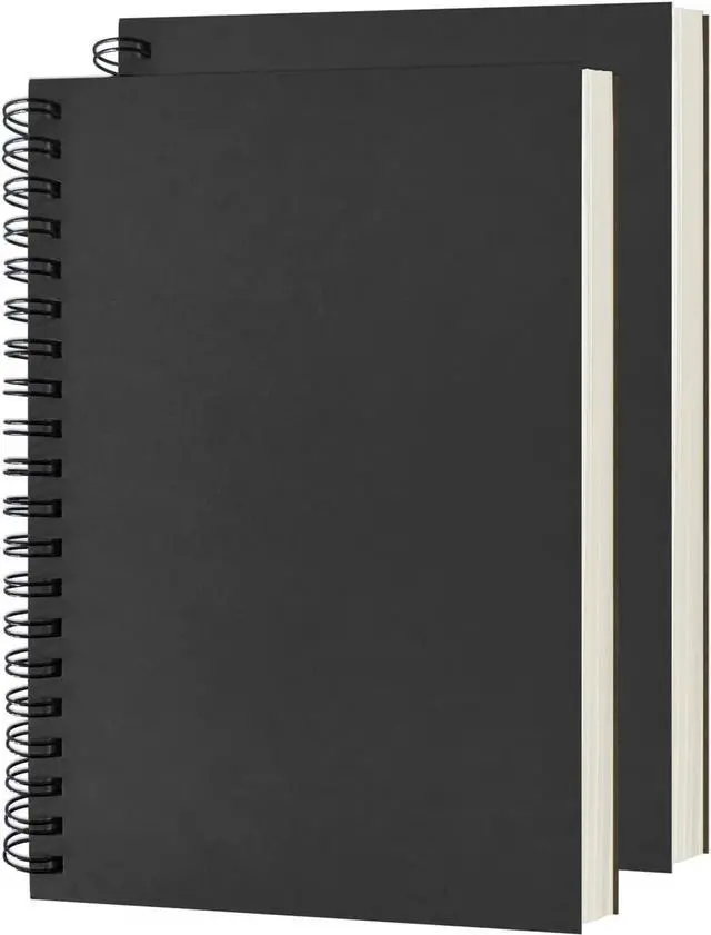 Main image of DSTELIN Blank Spiral Notebook, 2-Pack, Soft Cover, Sketch book, 100 Pages / 50 Sheets, 7.5 inch x 5.1 inch, 100GSM, (Black)