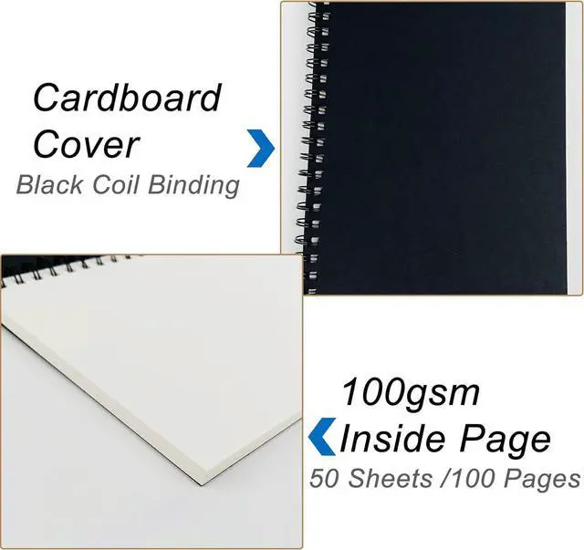 Alt view image 7 of 7 - DSTELIN Blank Spiral Notebook, 2-Pack, Soft Cover, Sketch book, 100 Pages / 50 Sheets, 7.5 inch x 5.1 inch, 100GSM, (Black)