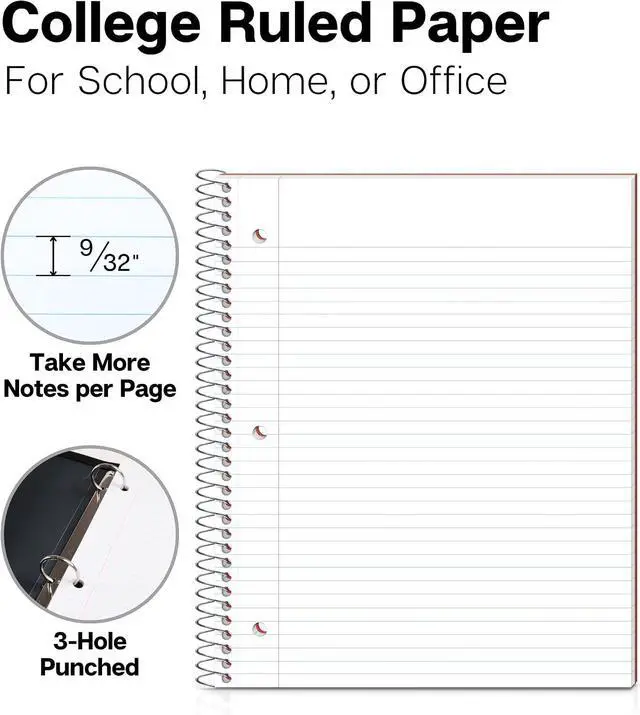 Alt view image 2 of 7 - Dunwell 1-Subject College Ruled Spiral Notebook 8.5x11, 100 Sheets, Red