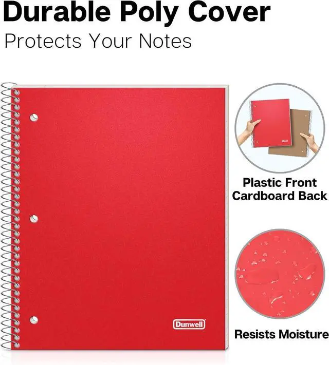 Alt view image 4 of 7 - Dunwell 1-Subject College Ruled Spiral Notebook 8.5x11, 100 Sheets, Red