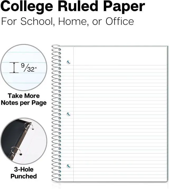 Alt view image 2 of 7 - Dunwell 1-Subject College Ruled Spiral Notebook 8.5x11, 100 Sheets, Blue