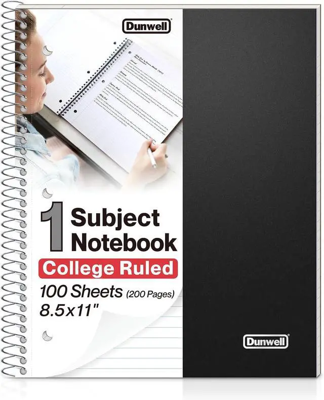 Main image of Dunwell 1-Subject College Ruled Spiral Notebook 8.5x11, 100 Sheets, Black