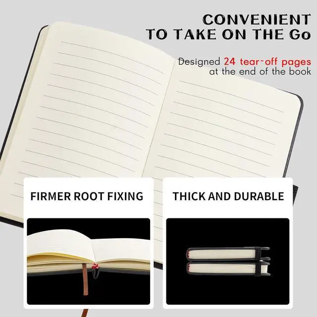 Alt view image 4 of 7 - 2Pack Pocket Notebook Small Notebook Journal Notebook 4 inches x 5.7 inches 200 Pages Leather Cover With Pen Holder Page Marker Ribbons(Black)
