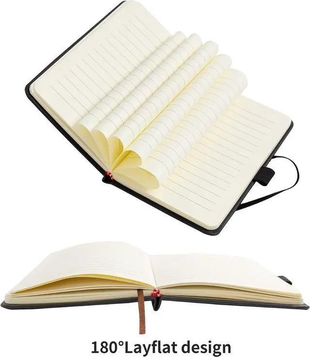 Alt view image 6 of 7 - 2Pack Pocket Notebook Small Notebook Journal Notebook 4 inches x 5.7 inches 200 Pages Leather Cover With Pen Holder Page Marker Ribbons(Black)