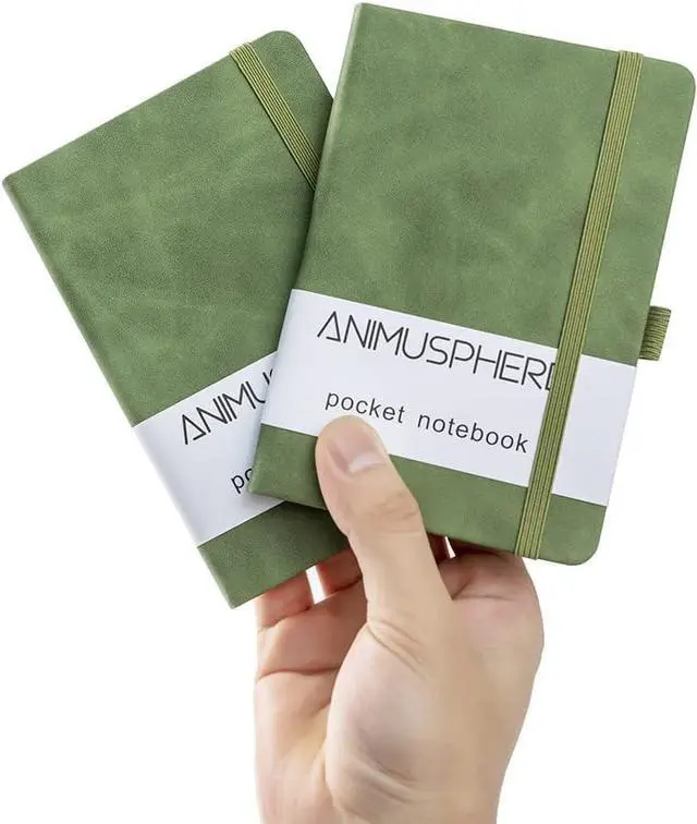 Main image of 2Pack Pocket Notebook Small Notebook Journal Notebook 4 inches x 5.7 inches 200 Pages Leather Cover With Pen Holder Page Marker Ribbons(Green)