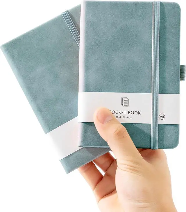 Main image of 2Pack Pocket Notebook Small Notebook Journal Notebook 4 inches x 5.7 inches 200 Pages Leather Cover With Pen Holder Page Marker Ribbons(Blue)
