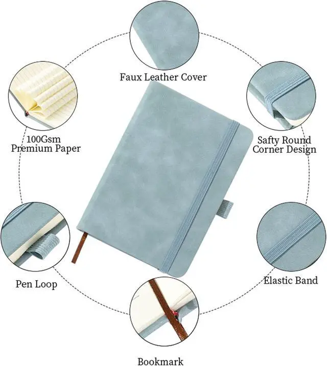 Alt view image 4 of 7 - 2Pack Pocket Notebook Small Notebook Journal Notebook 4 inches x 5.7 inches 200 Pages Leather Cover With Pen Holder Page Marker Ribbons(Blue)