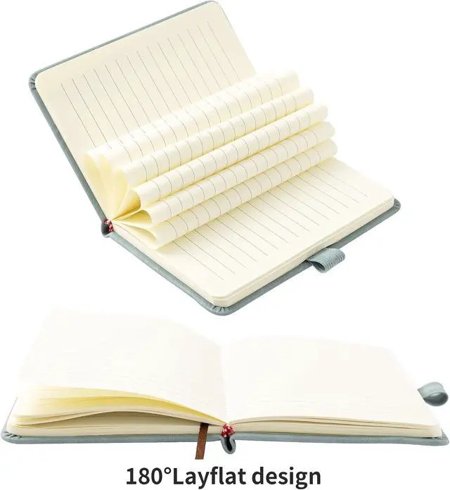 Alt view image 5 of 7 - 2Pack Pocket Notebook Small Notebook Journal Notebook 4 inches x 5.7 inches 200 Pages Leather Cover With Pen Holder Page Marker Ribbons(Blue)