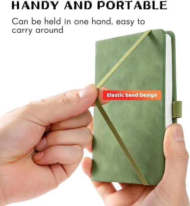 Alt view image 2 of 7 - 2Pack Pocket Notebook Small Notebook Journal Notebook 4 inches x 5.7 inches 200 Pages Leather Cover With Pen Holder Page Marker Ribbons (Green-withpen)