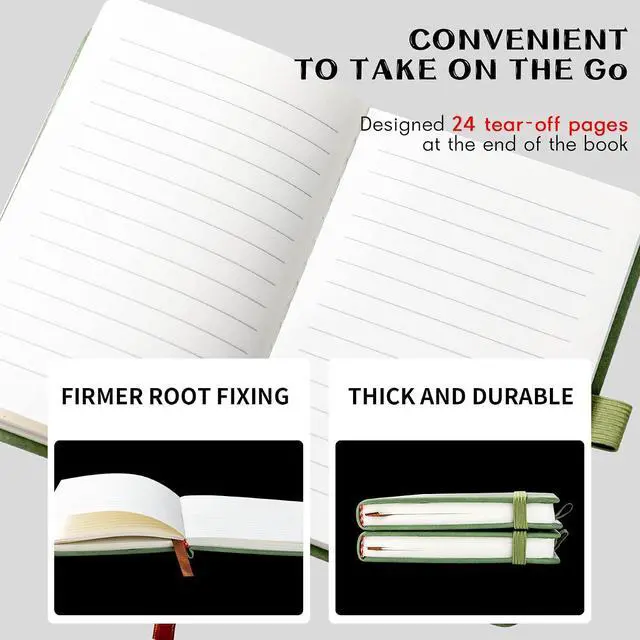 Alt view image 3 of 7 - 2Pack Pocket Notebook Small Notebook Journal Notebook 4 inches x 5.7 inches 200 Pages Leather Cover With Pen Holder Page Marker Ribbons (Green-withpen)