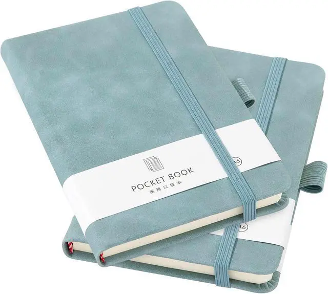 Alt view image 7 of 7 - 2Pack Pocket Notebook Small Notebook Journal Notebook 4 inches x 5.7 inches 200 Pages Leather Cover With Pen Holder Page Marker Ribbons(Blue)