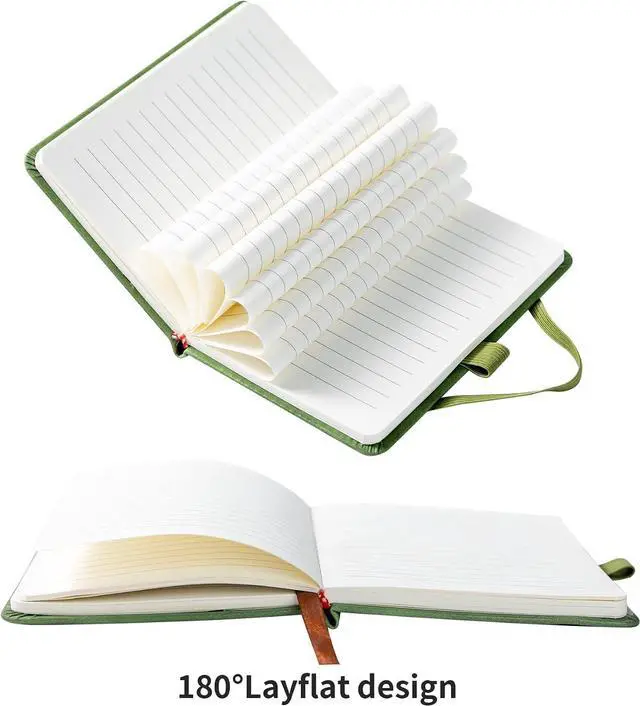 Alt view image 6 of 7 - 2Pack Pocket Notebook Small Notebook Journal Notebook 4 inches x 5.7 inches 200 Pages Leather Cover With Pen Holder Page Marker Ribbons (Green-withpen)