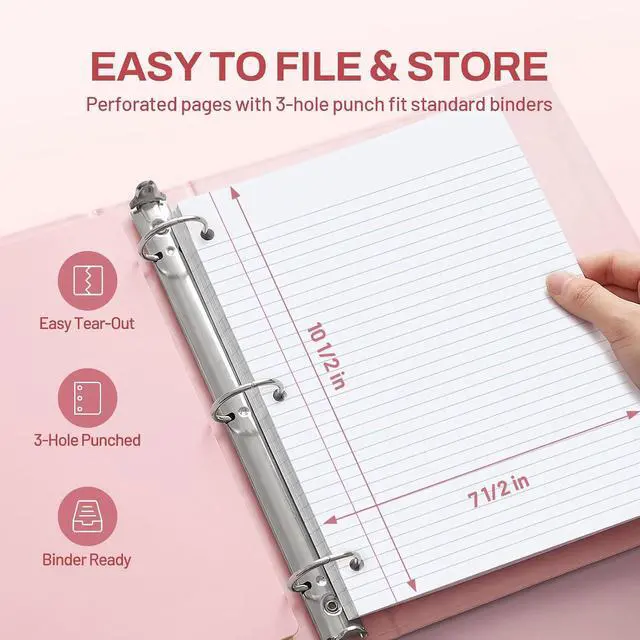 Alt view image 5 of 7 - SUNEE Spiral Notebook, 1-Subject, College Ruled Paper, 8" x 10-1/2", 100 Sheets per Notebook, 3-Hole Punched Paper, Water Resistant Cover, Double-sided Pockets, Spiral Lined Notebooks for Work, Pink