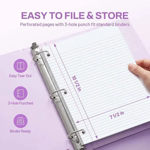 Alt view image 5 of 7 - SUNEE Spiral Notebook, 1-Subject, College Ruled Paper, 8" x 10-1/2", 100 Sheets per Notebook, 3-Hole Punched Paper, Water Resistant Cover, Double-sided Pockets, Spiral Lined Notebooks for Work, Purple