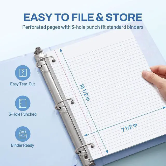 Alt view image 5 of 7 - SUNEE Spiral Notebook, 1-Subject, College Ruled Paper, 8" x 10-1/2", 100 Sheets per Notebook, 3-Hole Punched Paper, Water Resistant Cover, Double-sided Pockets, Grey Blue