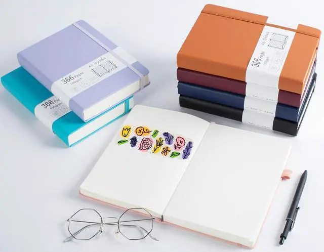 Alt view image 7 of 7 - Thick Bullet Notebook with 366 Numbered Pages, A5 Dotted Journal for Writing with 100GSM Dot Grid Paper, Hardcover Leather Notebooks for Women Men School Note Taking Office Work Diary, 5.7"x8.3" Navy