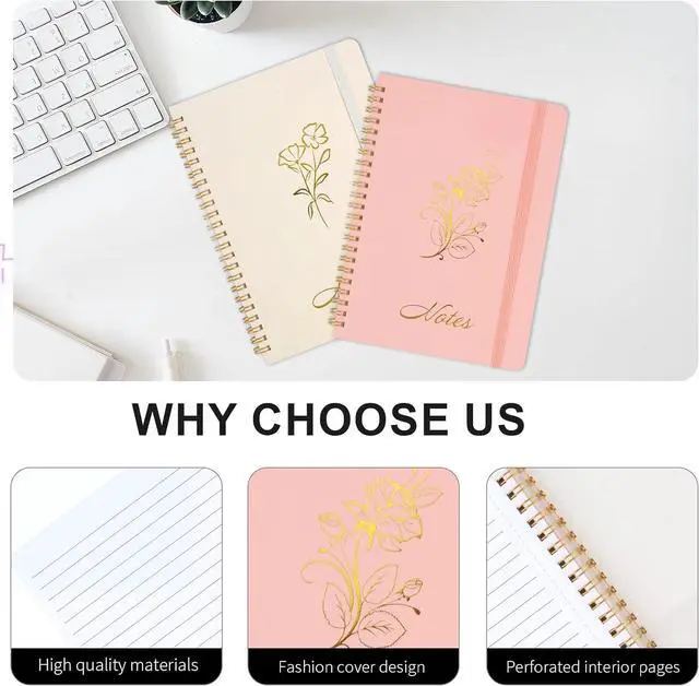 Alt view image 7 of 7 - Joyberg Aesthetic Spiral Notebook, 2PCS Cute Notebook, 8.3" x 6" Notebook For Women, A5 Spiral Journal Notebook for Office/School/Home (Pink & Beige)