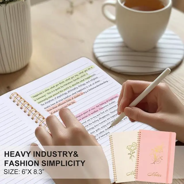 Alt view image 6 of 7 - Joyberg Aesthetic Spiral Notebook, 2PCS Cute Notebook, 8.3" x 6" Notebook For Women, A5 Spiral Journal Notebook for Office/School/Home (Pink & Beige)