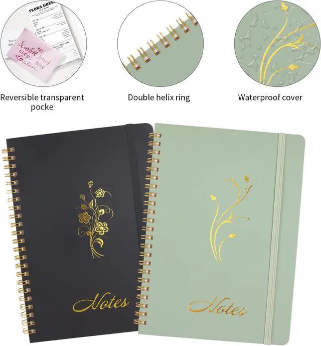 Alt view image 3 of 7 - Joyberg Aesthetic Spiral Notebook, 2PCS Cute Notebook, 8.3" x 6" Notebook For Women, A5 Spiral Journal Notebook for Office/School/Home (Green & Black)