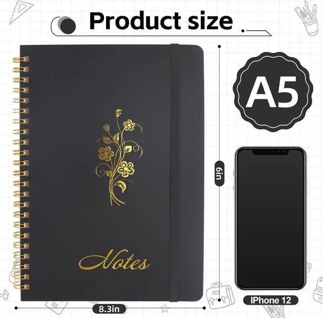 Alt view image 2 of 7 - Joyberg Aesthetic Spiral Notebook, 2PCS Cute Notebook, 8.3" x 6" Notebook For Women, A5 Spiral Journal Notebook for Office/School/Home (Green & Black)
