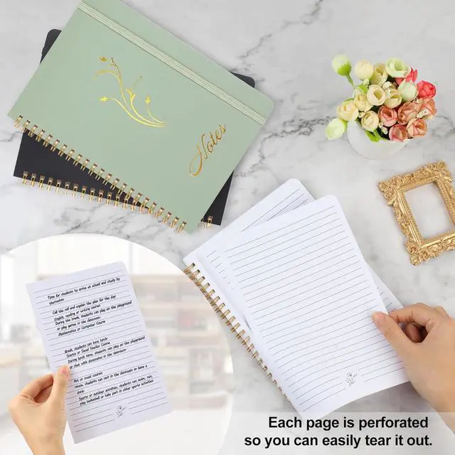 Alt view image 4 of 7 - Joyberg Aesthetic Spiral Notebook, 2PCS Cute Notebook, 8.3" x 6" Notebook For Women, A5 Spiral Journal Notebook for Office/School/Home (Green & Black)