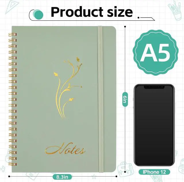 Alt view image 2 of 7 - Joyberg Aesthetic Spiral Notebook, 2PCS Cute Notebook, 8.3" x 6" Notebook For Women, A5 Spiral Journal Notebook for Office/School/Home (Green & Beige)