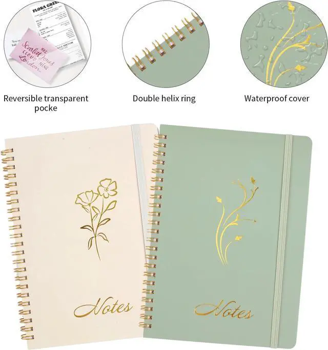 Alt view image 3 of 7 - Joyberg Aesthetic Spiral Notebook, 2PCS Cute Notebook, 8.3" x 6" Notebook For Women, A5 Spiral Journal Notebook for Office/School/Home (Green & Beige)