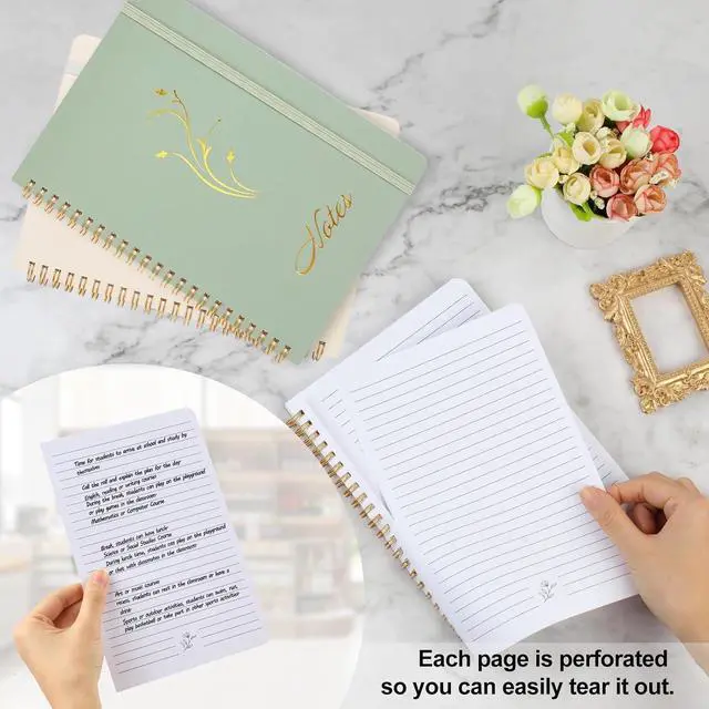 Alt view image 4 of 7 - Joyberg Aesthetic Spiral Notebook, 2PCS Cute Notebook, 8.3" x 6" Notebook For Women, A5 Spiral Journal Notebook for Office/School/Home (Green & Beige)