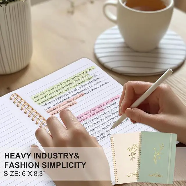 Alt view image 6 of 7 - Joyberg Aesthetic Spiral Notebook, 2PCS Cute Notebook, 8.3" x 6" Notebook For Women, A5 Spiral Journal Notebook for Office/School/Home (Green & Beige)