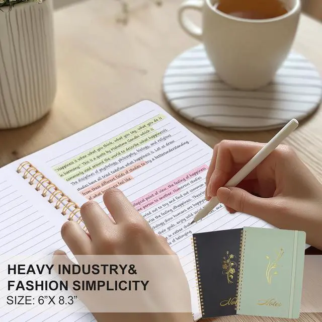 Alt view image 6 of 7 - Joyberg Aesthetic Spiral Notebook, 2PCS Cute Notebook, 8.3" x 6" Notebook For Women, A5 Spiral Journal Notebook for Office/School/Home (Green & Black)