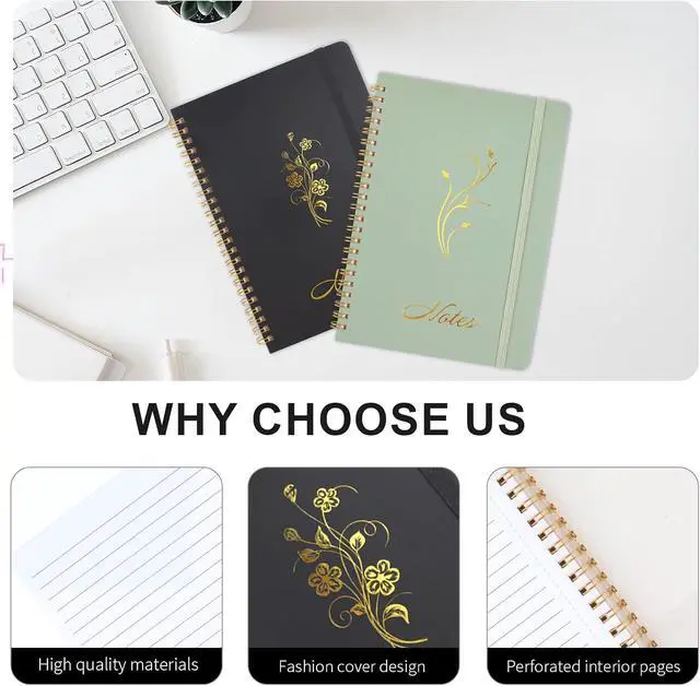 Alt view image 7 of 7 - Joyberg Aesthetic Spiral Notebook, 2PCS Cute Notebook, 8.3" x 6" Notebook For Women, A5 Spiral Journal Notebook for Office/School/Home (Green & Black)