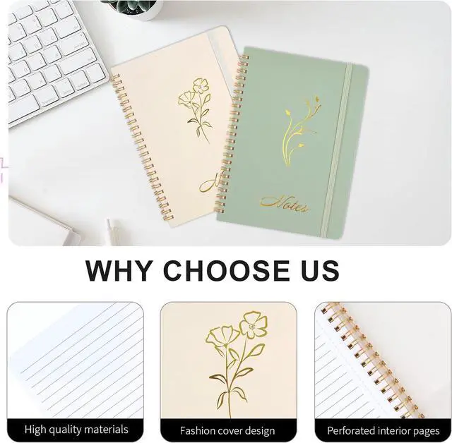 Alt view image 7 of 7 - Joyberg Aesthetic Spiral Notebook, 2PCS Cute Notebook, 8.3" x 6" Notebook For Women, A5 Spiral Journal Notebook for Office/School/Home (Green & Beige)