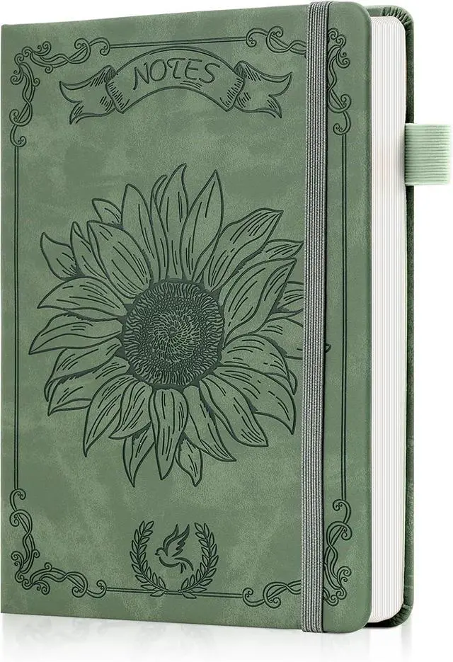 Main image of Ovesmusl Sunflower Journal Notebook, A5 Green Leather Diary