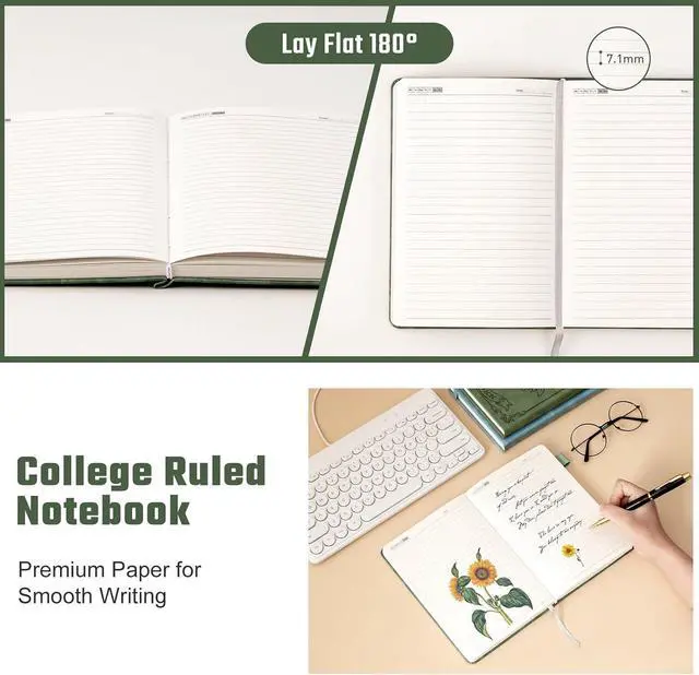 Alt view image 4 of 6 - Ovesmusl Sunflower Journal Notebook, A5 Green Leather Diary