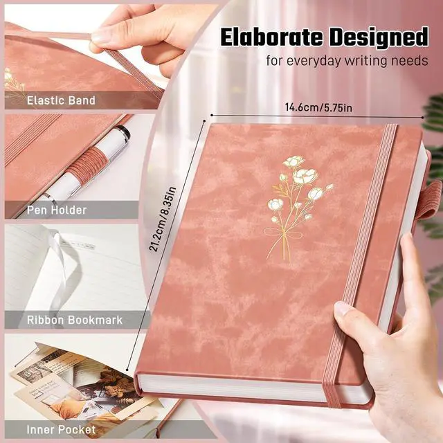 Alt view image 3 of 7 - Ovesmusl Leather Journal Notebook, A5 Pink Diary 192 Pages