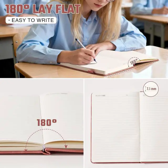 Alt view image 4 of 7 - Ovesmusl Leather Journal Notebook, A5 Pink Diary 192 Pages