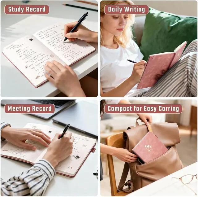 Alt view image 6 of 7 - Ovesmusl Leather Journal Notebook, A5 Pink Diary 192 Pages