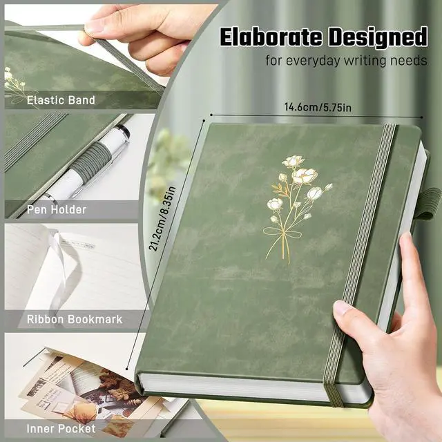 Alt view image 3 of 7 - Ovesmusl Leather Journal Notebook, A5 Green Diary 192 Pages