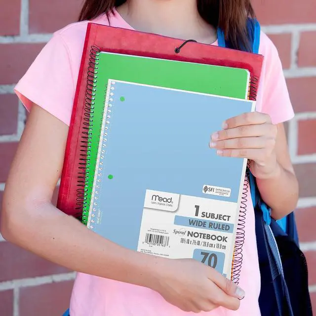 Alt view image 4 of 6 - Mead Spiral Notebook, 6 Pack, 1 Subject, Wide Ruled Paper, 7-1/2" x 10-1/2", 70 Sheets per Notebook, Assorted Pastel Colors (930050-ECM)