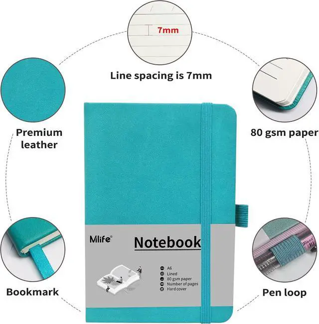 Alt view image 3 of 6 - Mlife A6 Small Journal Notebook, Lined Pocket Notebook with Pen Holder, Mini Notebook Hardcover, 192 Pages, 3.9 inches * 5.5 inches Journal for Women and Man1PACK Turquoise
