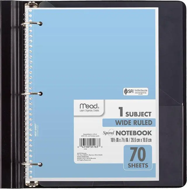 Alt view image 3 of 6 - Mead Spiral Notebook, 6 Pack, 1 Subject, Wide Ruled Paper, 7-1/2" x 10-1/2", 70 Sheets per Notebook, Assorted Pastel Colors (930050-ECM)