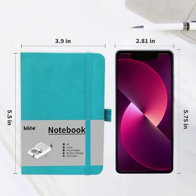 Alt view image 2 of 6 - Mlife A6 Small Journal Notebook, Lined Pocket Notebook with Pen Holder, Mini Notebook Hardcover, 192 Pages, 3.9 inches * 5.5 inches Journal for Women and Man1PACK Turquoise