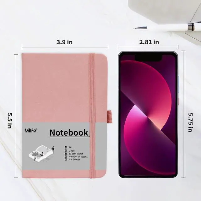 Alt view image 3 of 7 - Mlife A6 Small Journal Notebook, Lined Pocket Notebook with Pen Holder, Mini Notebook Hardcover, 192 Pages, 3.9 inches * 5.5 inches Journal for Women and Man1PACK Pink