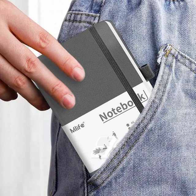 Alt view image 2 of 7 - Mlife A6 Small Journal Notebook, Lined Pocket Notebook with Pen Holder, Mini Notebook Hardcover, 192 Pages, 3.9 inches * 5.5 inches Journal for Women and Man (Grey)