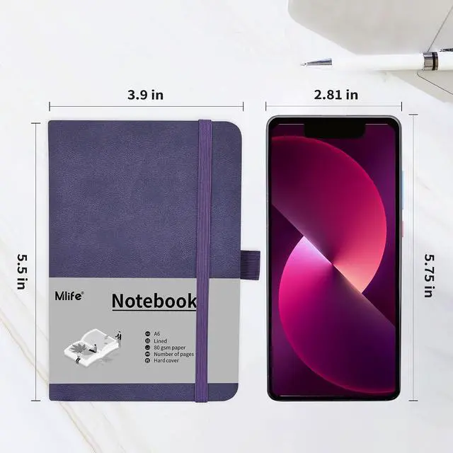 Alt view image 3 of 7 - Mlife A6 Small Journal Notebook, Lined Pocket Notebook with Pen Holder, Mini Notebook Hardcover, 192 Pages, 3.9 inches * 5.5 inches Journal for Women and Man (Purple)
