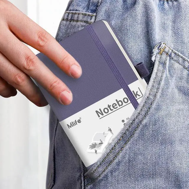Alt view image 2 of 7 - Mlife A6 Small Journal Notebook, Lined Pocket Notebook with Pen Holder, Mini Notebook Hardcover, 192 Pages, 3.9 inches * 5.5 inches Journal for Women and Man (Purple)