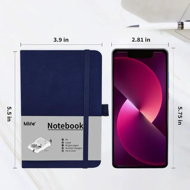 Alt view image 2 of 6 - Mlife A6 Small Journal Notebook, Lined Pocket Notebook with Pen Holder, Mini Notebook Hardcover, 192 Pages, 3.9 inches * 5.5 inches Journal for Women and Man (Blue)