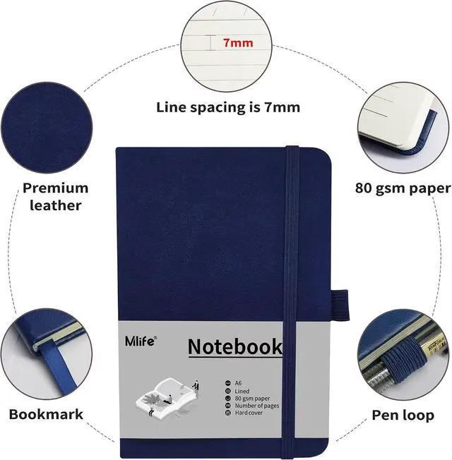 Alt view image 3 of 6 - Mlife A6 Small Journal Notebook, Lined Pocket Notebook with Pen Holder, Mini Notebook Hardcover, 192 Pages, 3.9 inches * 5.5 inches Journal for Women and Man (Blue)